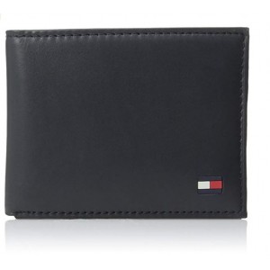 Tommy Hilfiger Men's Leather Cambridge Passcase Wallet with Removable Card Holder- Black
